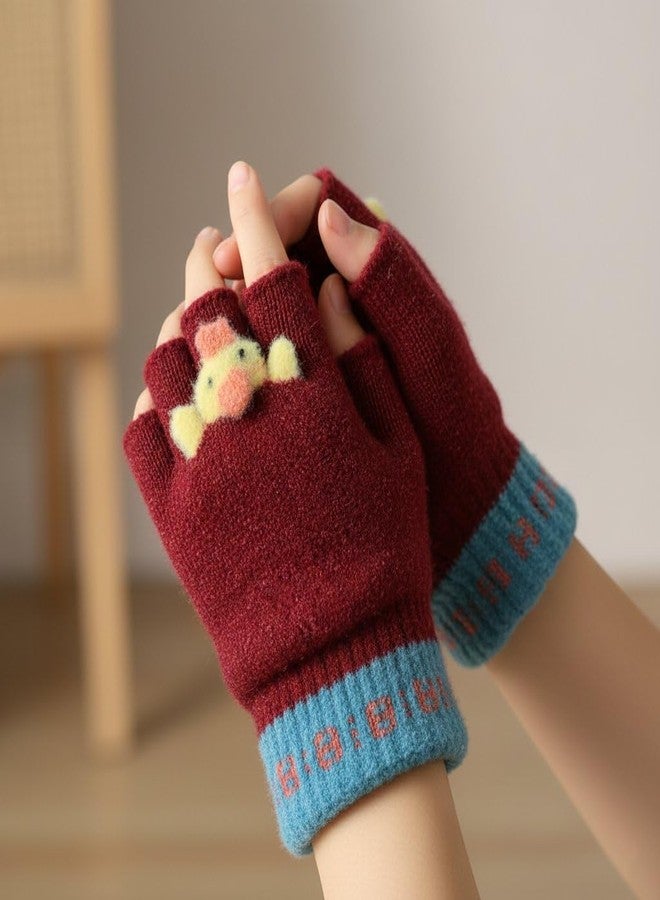 SOLDTRUE 2-in-1 Convertible Baby Wool Gloves | Cute Cartoon Design Full & Half Finger Knitted Winter Gloves for 3-7 Years Kids | Warm, Soft, Windproof & Flexible Christmas Gift (Red) - Image 3