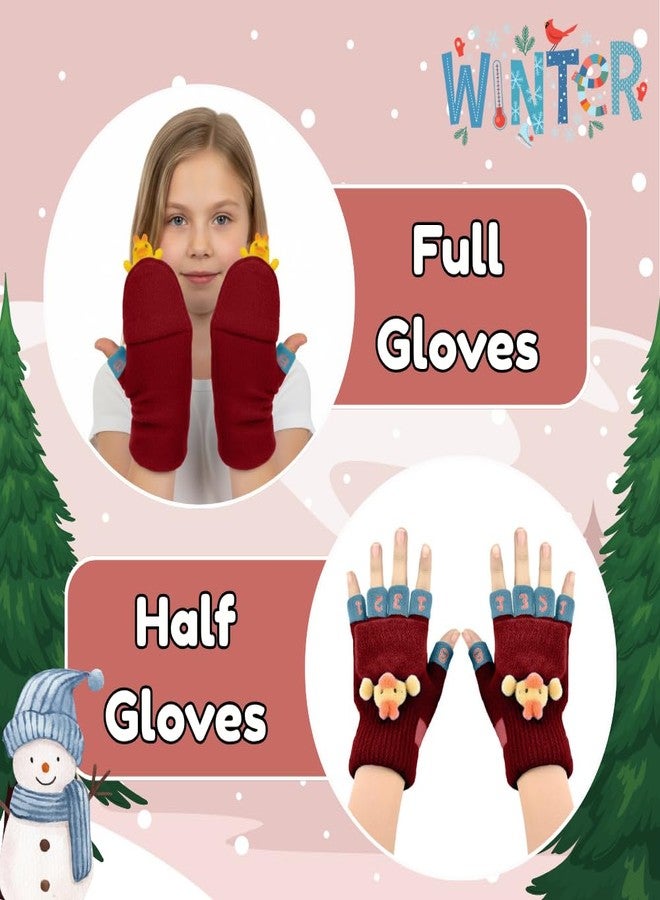 SOLDTRUE 2-in-1 Convertible Baby Wool Gloves | Cute Cartoon Design Full & Half Finger Knitted Winter Gloves for 3-7 Years Kids | Warm, Soft, Windproof & Flexible Christmas Gift (Red) - Image 5