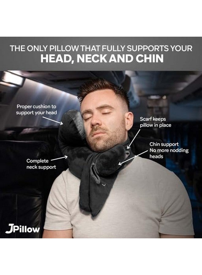 J-pillow JPillow Travel Pillow for Airplanes - Flight Pillow Upgraded with Patented Anti-Slip Scarf - British Invention of The Year - Neck Pillow, Airplane Sleep Support for Chin and Head - Black  - Image 2