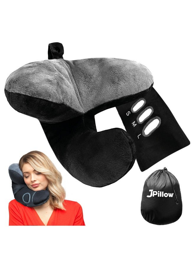 J-pillow JPillow Travel Pillow for Airplanes - Flight Pillow Upgraded with Patented Anti-Slip Scarf - British Invention of The Year - Neck Pillow, Airplane Sleep Support for Chin and Head - Black  - Image 1
