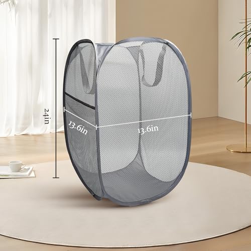 FOAYACCY The upgraded pop-up laundry basket features a breathable side pocket mesh design, making it ideal for rooms, apartments, dormitories, travel, business trips, and children's storage(1, Gray) - Image 2