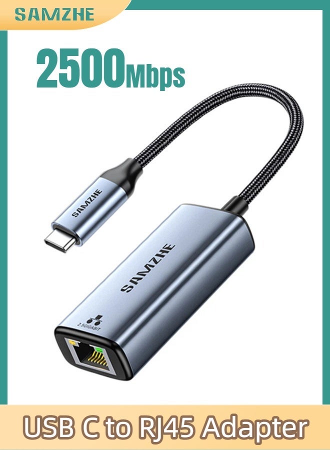 SAMZHE محول CG25 USB Type-C إلى RJ45 إيثرنت، محول شبكة LAN سلكية عالي السرعة بسرعة 2.5 جيجابت في الثانية (2500 ميجابت في الثانية)، كابل مضفر، التوصيل والتشغيل، متوافق مع MacBook وSurface وiPad Pro وSwitch وPS5 وWindows وmacOS - Image 1