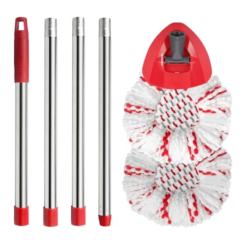 HiBaby Spin Mop Replacement Head Base Handle Compatible with Ocedar Mop Set EasyWring 1Tank Microfiber Spin Mop 2 Refills Replacement Heads 3058in Handle and 1 Base Combo Set - Image 1