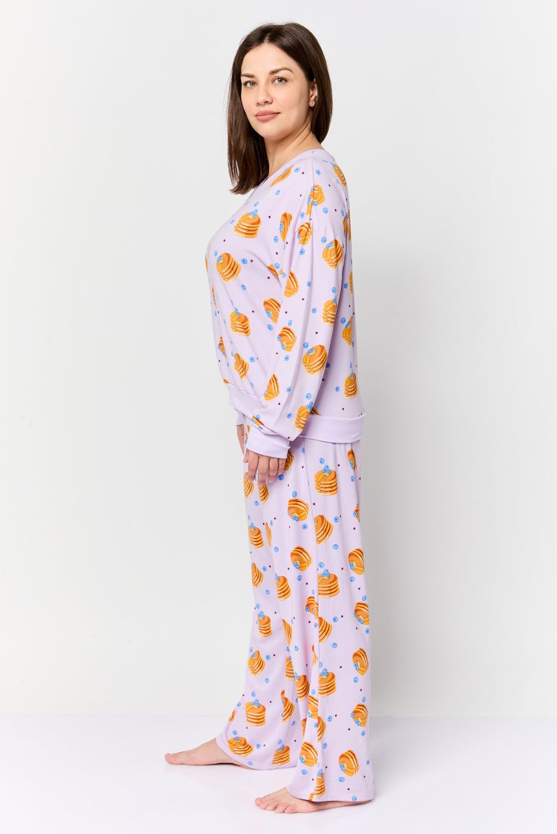 Kensie Women 2 Pcs Allover Print Long Sleeve Pyjama Set, Multicolor - Image 3