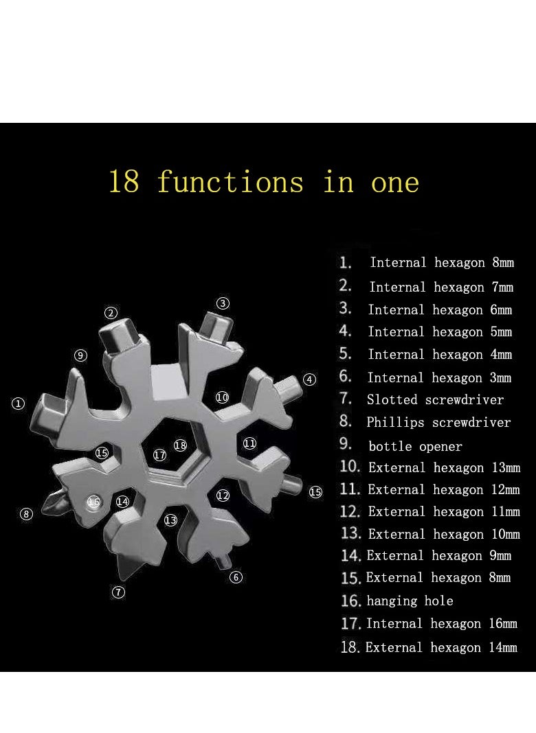 Generic - 8 in 1 Snowflake Multi-Tool, Stainless Steel Snowflake Bottle Opener/Flat Phillips Screwdriver Set/Wrench, Bicycle Wrench (Stainless Steel) - Image 1