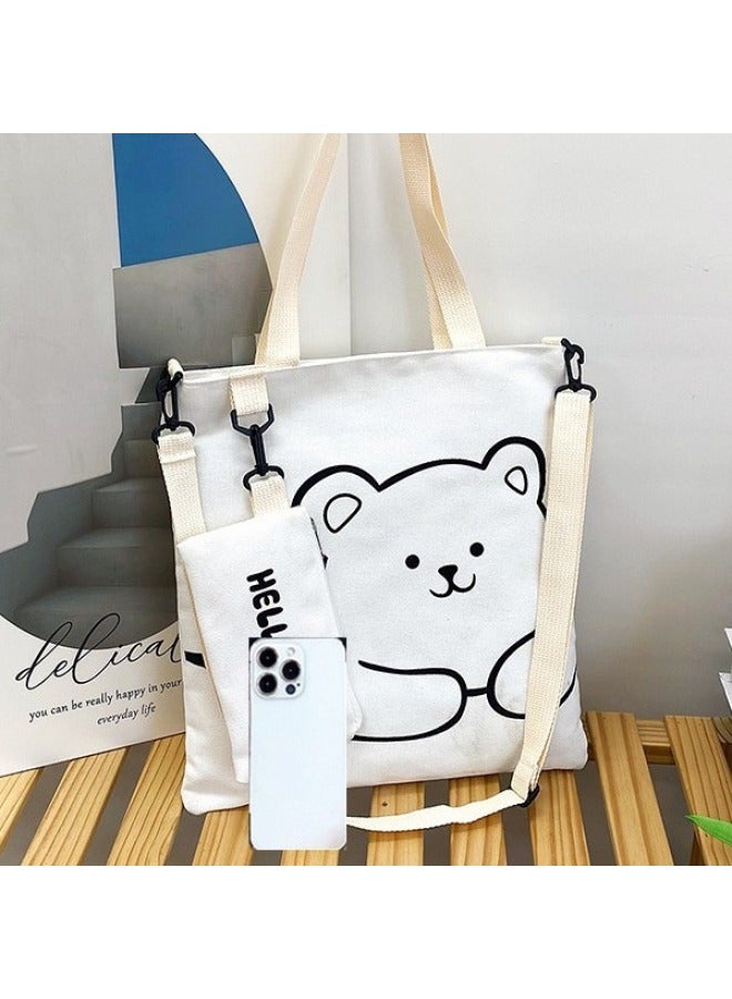 Fashion Canvas With Pencil Bag Canvas Arrival Shoulder Crossbody Bag Student Mic Bag All-match Women's Bag-Color:Black  - Image 4