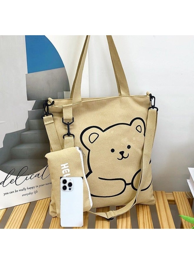 Fashion Canvas With Pencil Bag Canvas Arrival Shoulder Crossbody Bag Student Mic Bag All-match Women's Bag-Color:Black  - Image 3