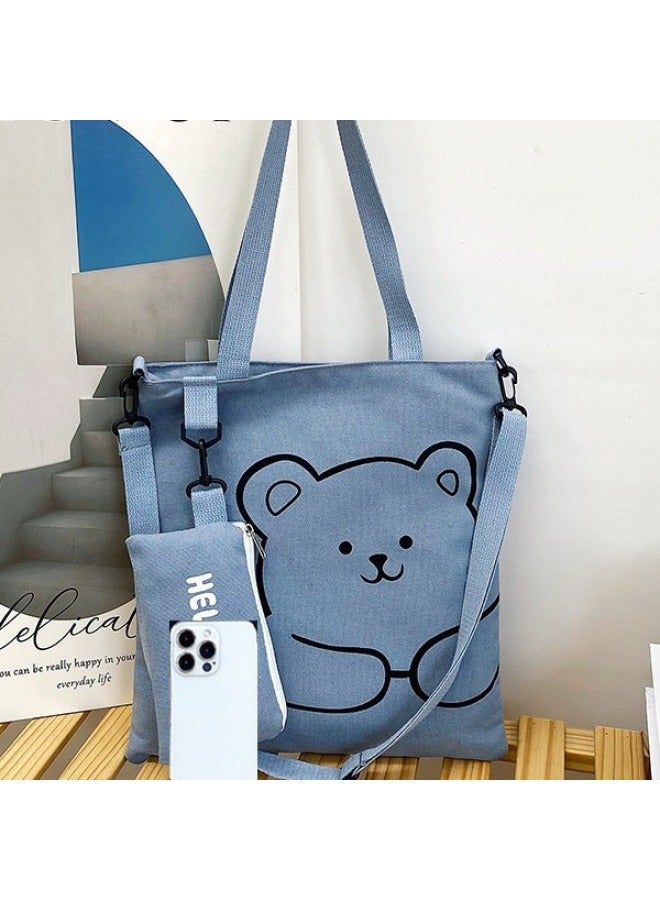Fashion Canvas With Pencil Bag Canvas Arrival Shoulder Crossbody Bag Student Mic Bag All-match Women's Bag-Color:Black  - Image 5