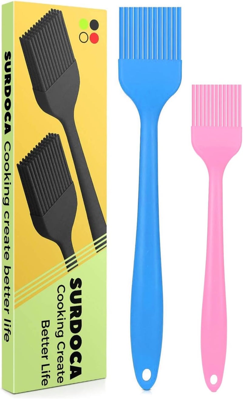 SURDOCA Silicone Pastry Basting Brush - 2Pcs 10 + 8 in Heat Resistant Brush for Baking Cooking Food, BPA Free Kitchen Brush for Sauce Butter Oil, Stainless Steel Core Design for Barbecue BBQ Grilling - Image 1