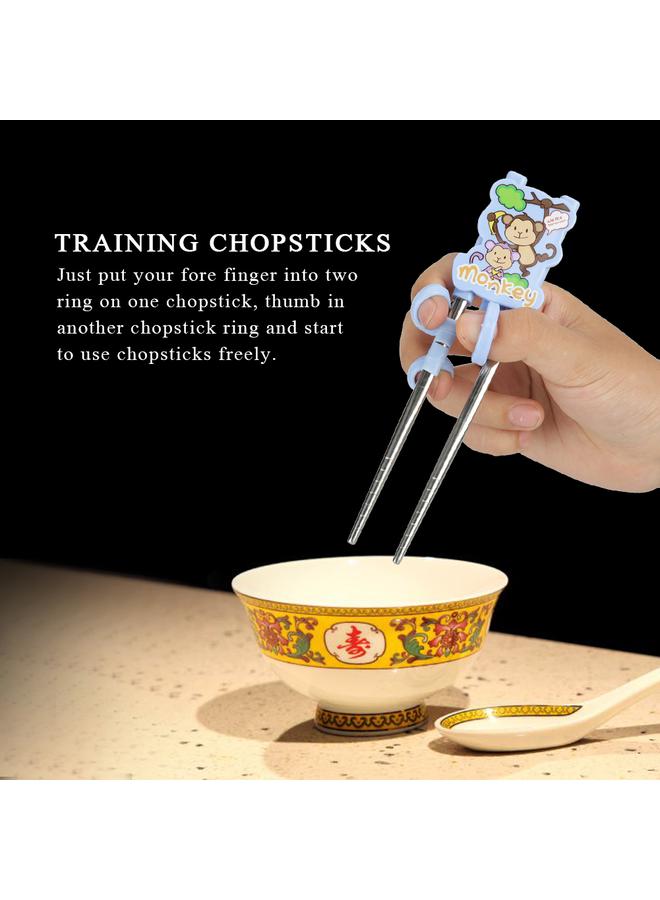 xozgdovg Kids Children Training Chopsticks Learning Flatware Eating Tool for Beginners (Blue, Monkey)  - Image 3