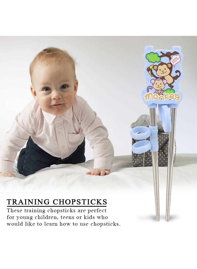 xozgdovg Kids Children Training Chopsticks Learning Flatware Eating Tool for Beginners (Blue, Monkey)  - Image 2