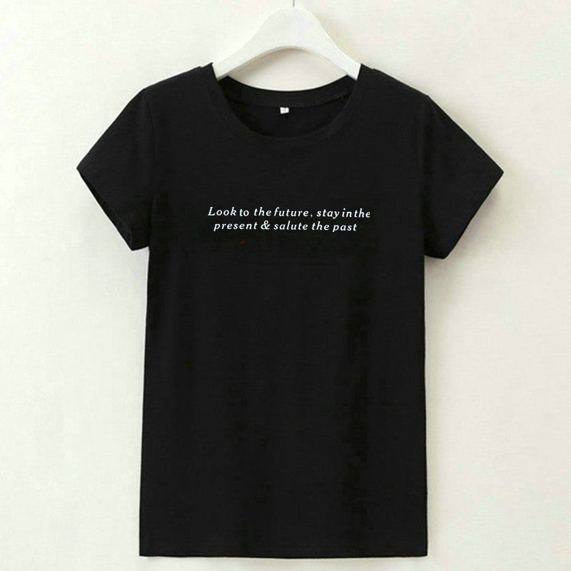 [Hair on the Day] European and American Short-sleeved Women's Letters English New 2020 Summer Printed Round Neck Cross-border T-Shirt - Image 1