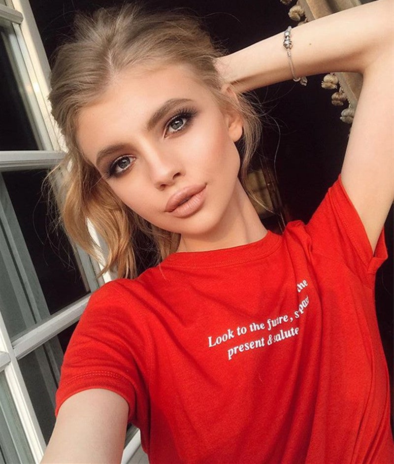 [Hair on the Day] European and American Short-sleeved Women's Letters English New 2020 Summer Printed Round Neck Cross-border T-Shirt - Image 2
