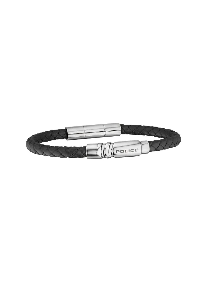 POLICE Round Up Mens Black Leather Bracelet 185mm