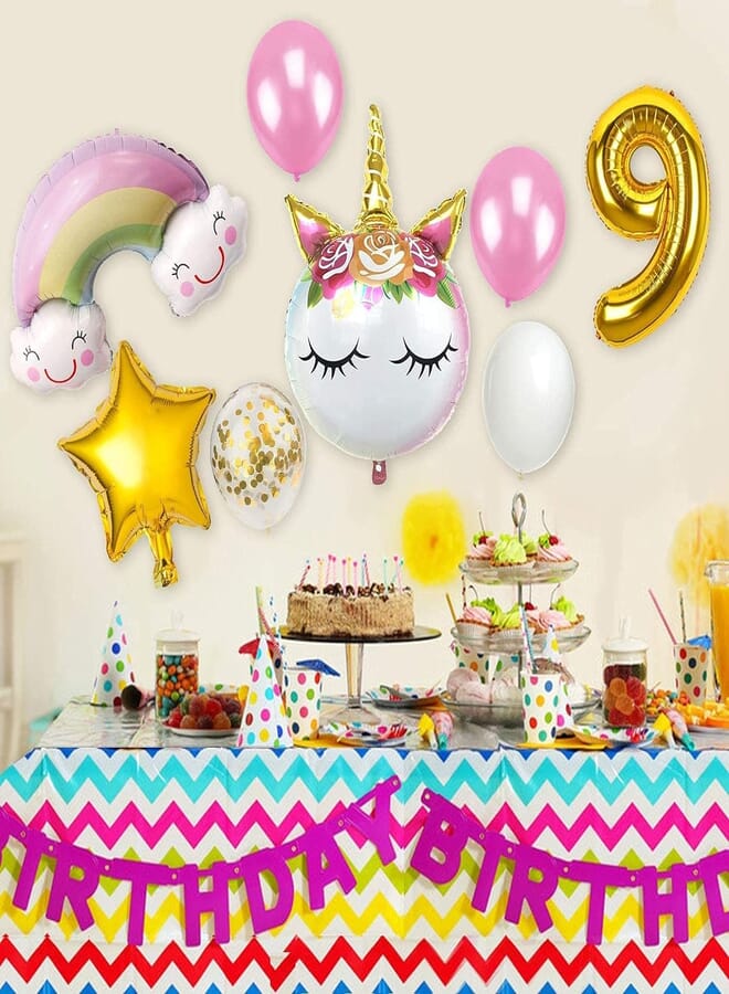Secret 8pcs Unicorn Birthday Decorations for Girls, Unicorn Birthday Balloons Pink, Helium Party Balloons Unicorn Birthday Party Supplies Favors Decor White Gold Rainbow Confetti Balloons (1st)
