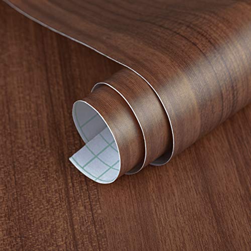 BAYYA Brown Walnut Wood Grain Wallpaper Waterproof Peel and Stick Wallpaper Decorative Furniture Stickers for Kitchen Cabinets Door Table Floor Shelf Drawer Liner Removable SelfAdhesive Film
