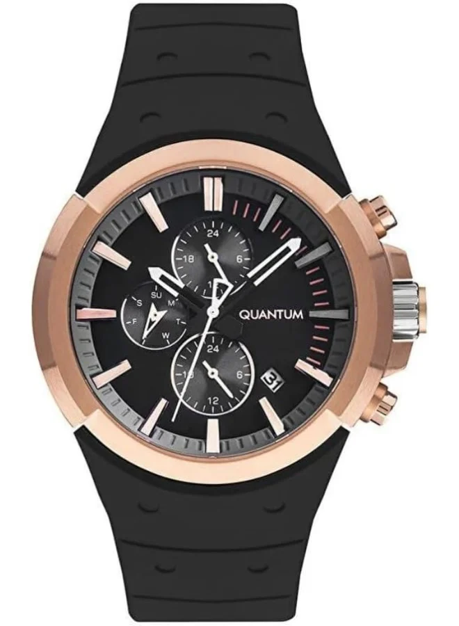 Quantum Men's Quartz Movement Watch, Analog Display and Silicone Strap - PWG1004.451, Black
