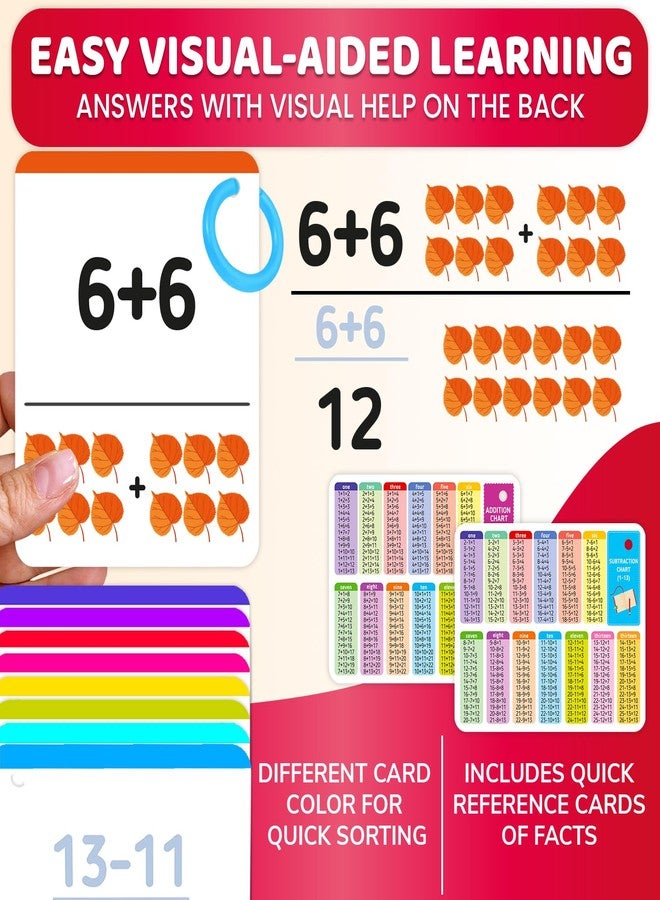 QUOKKA Addition & Subtraction Flash Cards Set for Kids Ages 4-8 - 338 Jumbo Math Flash Cards with Visual Aids, Sorting Rings & Reference Cards - Math Games for Kids 1st to 3rd Grade Classroom & Home - Image 3