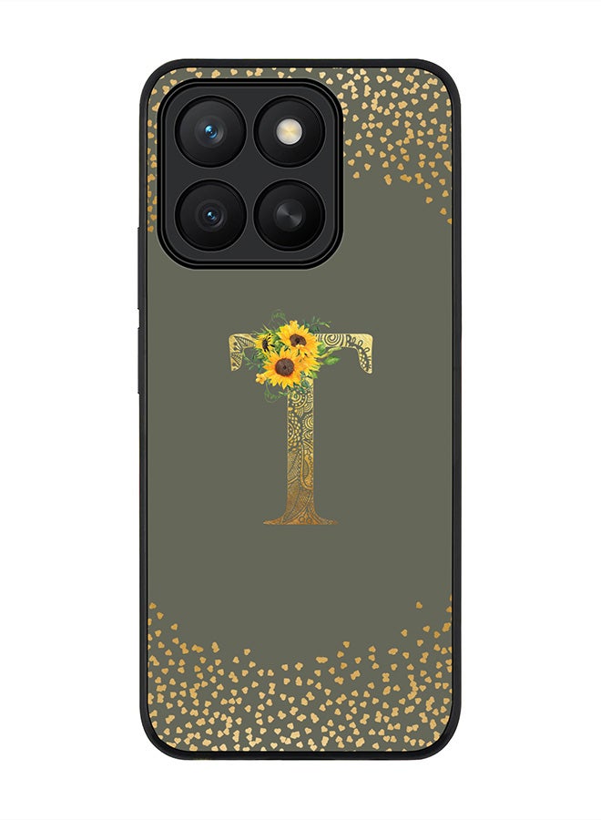 Stylizedd For Honor X8c Case,Slim fit Camera Protection, Shockproof Thin Phone cover  - Custom Floral Monogram - T  (Olive Green )