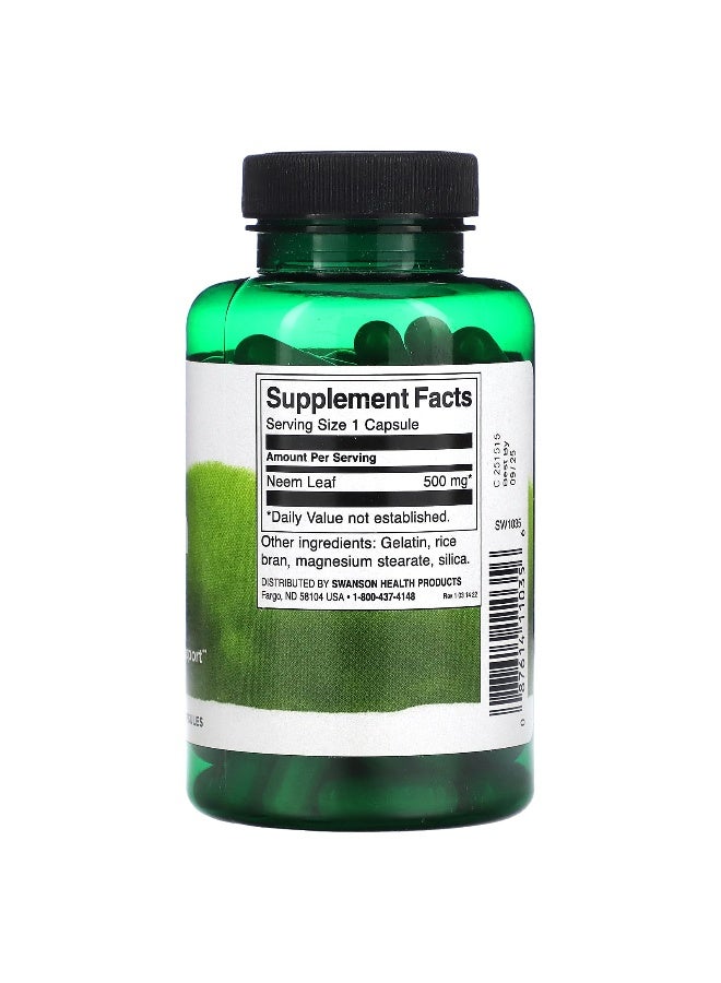SWANSON سوانسون، ورق النيم، 500 ملغ، 100 كبسولة - Image 2