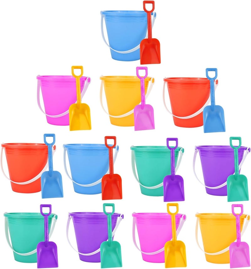 12 عبوة من 5 بوصات من دلاء الرمل الشاطئية مع مجارف الشاطئ، دلو الرمل ودلو الماء للمتعة على الشاطئ، إكسسوار رائع لحفلات الصيف - Image 1