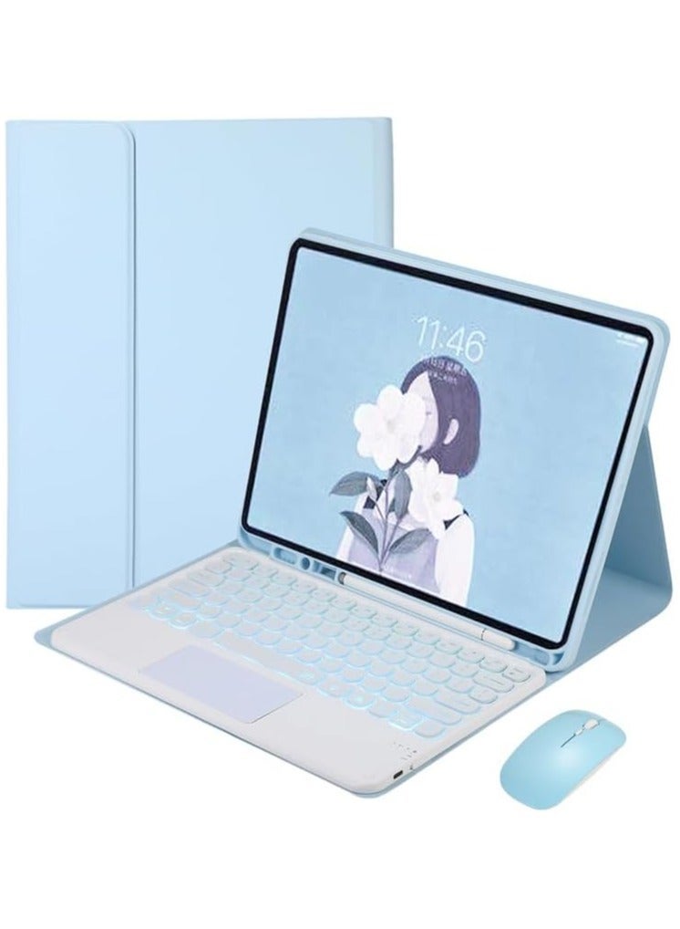 حافظة لوحة مفاتيح متوافقة مع سامسونج جالاكسي تاب اس 9 الترا 14.6 بوصة 2023 حامل قلم ، بإضاءة خلفية 7 ألوان لمس + ماوس غطاء من البولي يوريثان للكمبيوتر اللوحي - Image 1