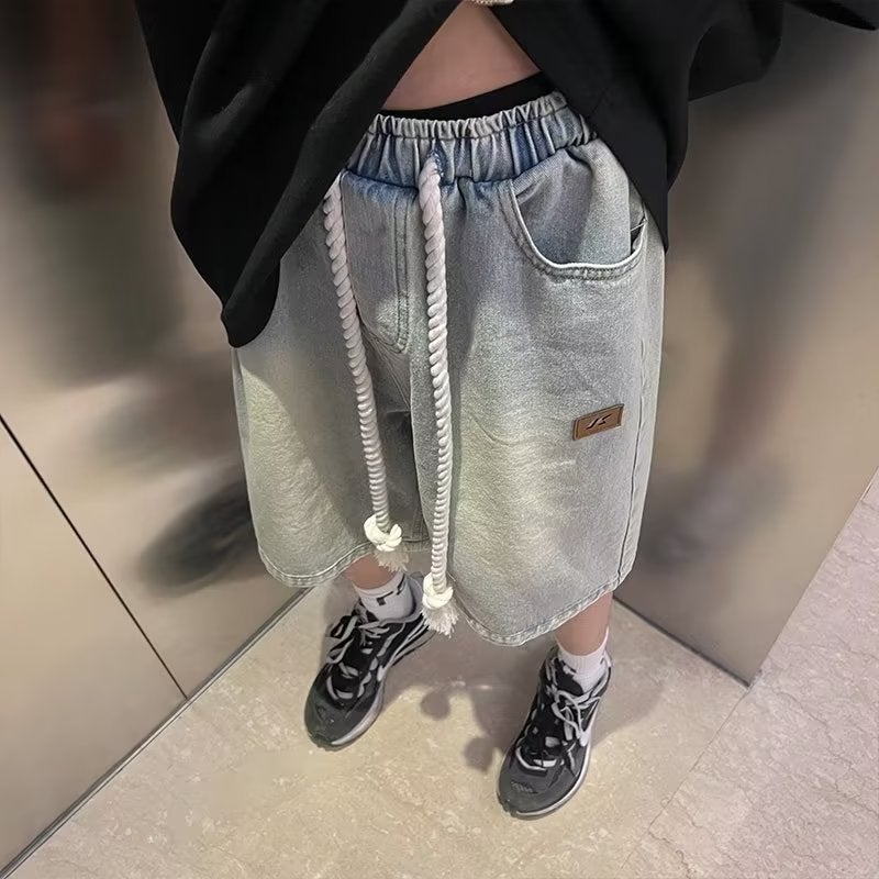Denim Shorts Boys Summer High-End Sense Ins Trendy Brand American Retro Trendy Casual Straight Five-Point Pants - Image 5