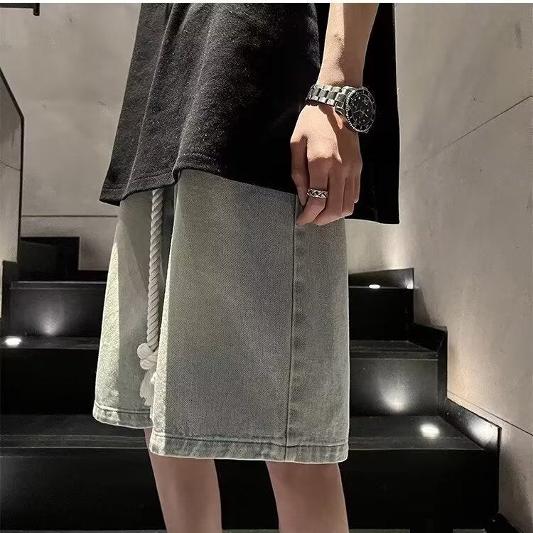 Denim Shorts Boys Summer High-End Sense Ins Trendy Brand American Retro Trendy Casual Straight Five-Point Pants - Image 1