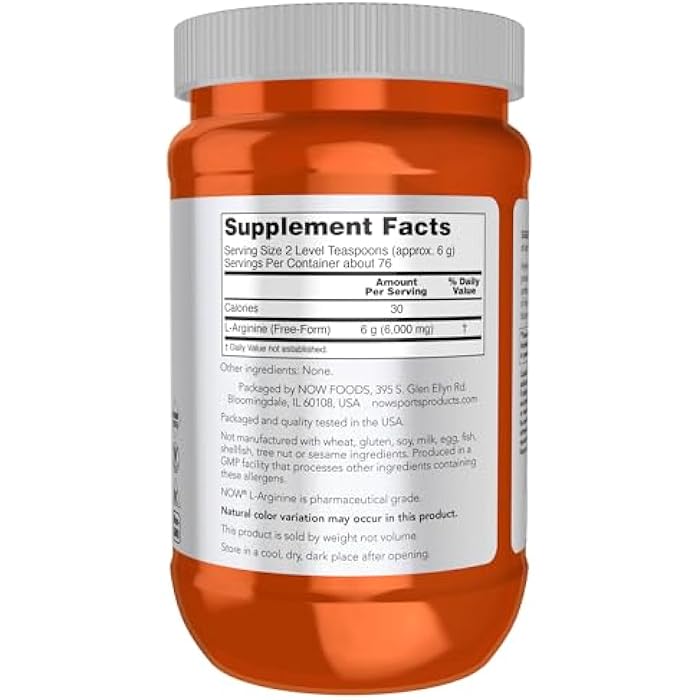NOW Sports Nutrition, L-Arginine Powder, Nitric Oxide Precursor, Amino Acids, 1-Pound - Image 2