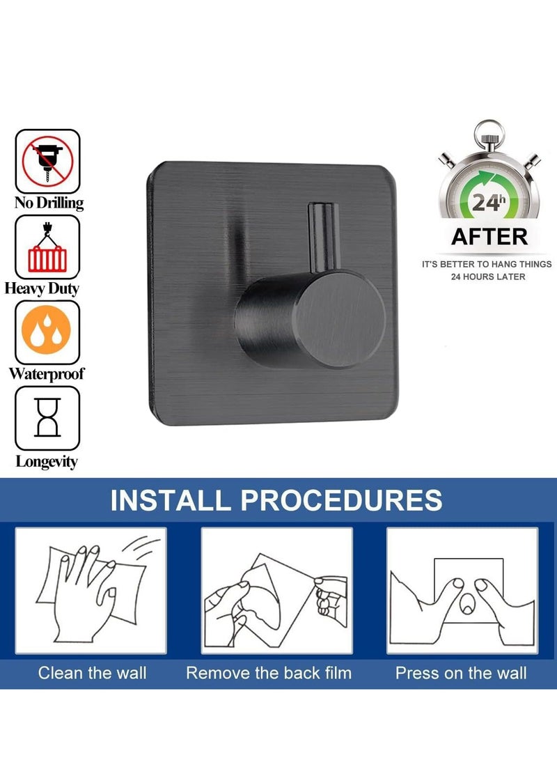 Black Adhesive Towel Hooks Heavy Duty Stick on Wall Hooks Shower Hooks for Bathroom Kitchen Door-4 Packs - Image 4
