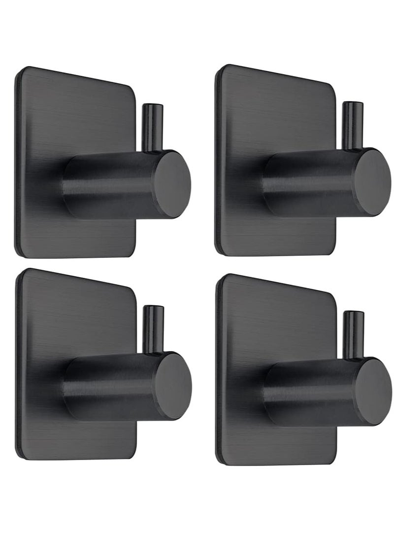 Black Adhesive Towel Hooks Heavy Duty Stick on Wall Hooks Shower Hooks for Bathroom Kitchen Door-4 Packs - Image 1