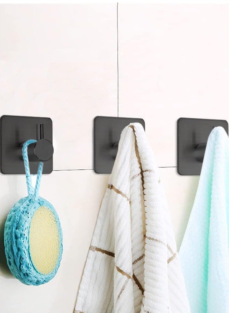 Black Adhesive Towel Hooks Heavy Duty Stick on Wall Hooks Shower Hooks for Bathroom Kitchen Door-4 Packs - Image 2