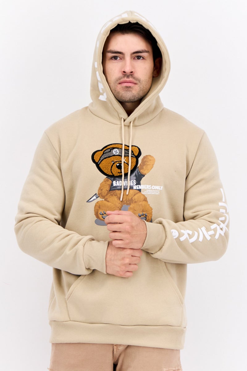 MEMBERS ONLY Men Hooded Embroidered Long Sleeves Sweatshirt, Sand - Image 1