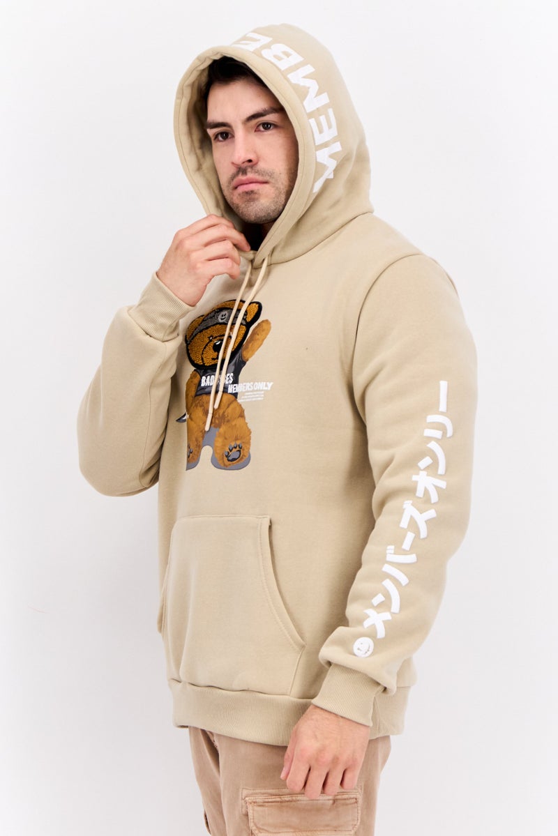 MEMBERS ONLY Men Hooded Embroidered Long Sleeves Sweatshirt, Sand - Image 4
