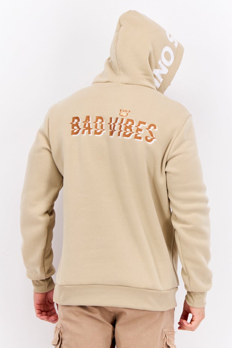 MEMBERS ONLY Men Hooded Embroidered Long Sleeves Sweatshirt, Sand - Image 3