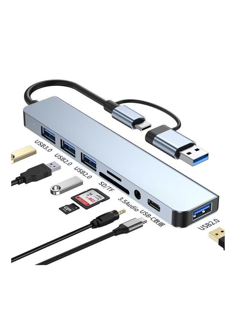 Generic USB C + USB Type A Hub 8 in1, USB C Adapter with Two USB-C Ports, USB 3.0, SD / TF Card Reader, Compatible with MacBook Pro & Air USB C Laptop and Other Type C Devices  - Image 1