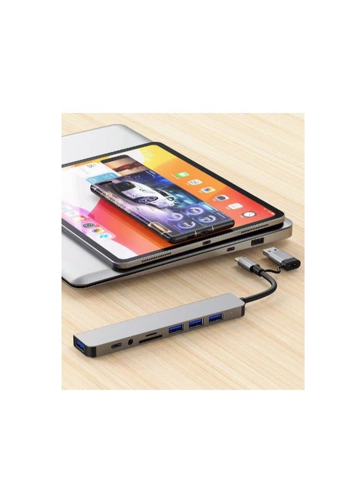 Generic USB C + USB Type A Hub 8 in1, USB C Adapter with Two USB-C Ports, USB 3.0, SD / TF Card Reader, Compatible with MacBook Pro & Air USB C Laptop and Other Type C Devices  - Image 2