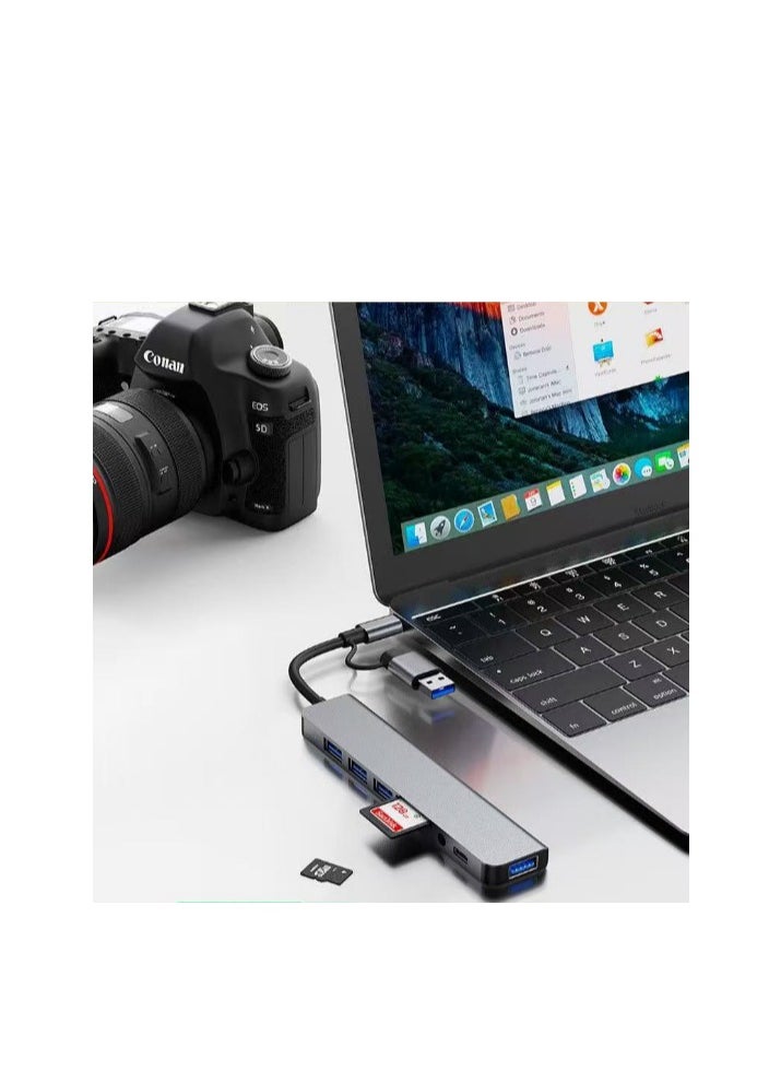 Generic USB C + USB Type A Hub 8 in1, USB C Adapter with Two USB-C Ports, USB 3.0, SD / TF Card Reader, Compatible with MacBook Pro & Air USB C Laptop and Other Type C Devices  - Image 3