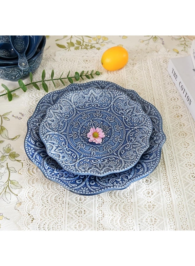 Sungmor Embossed Stoneware Fine Dining Dinnerware Antique Baroque Style Porcelain Dinner Plates Set of 2 - Image 2