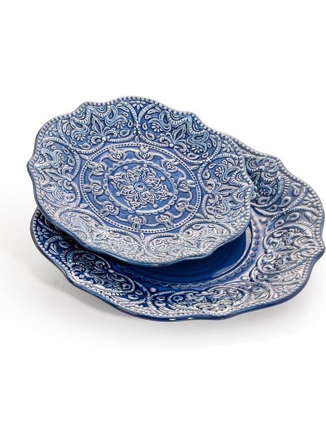 Sungmor Embossed Stoneware Fine Dining Dinnerware Antique Baroque Style Porcelain Dinner Plates Set of 2 - Image 1