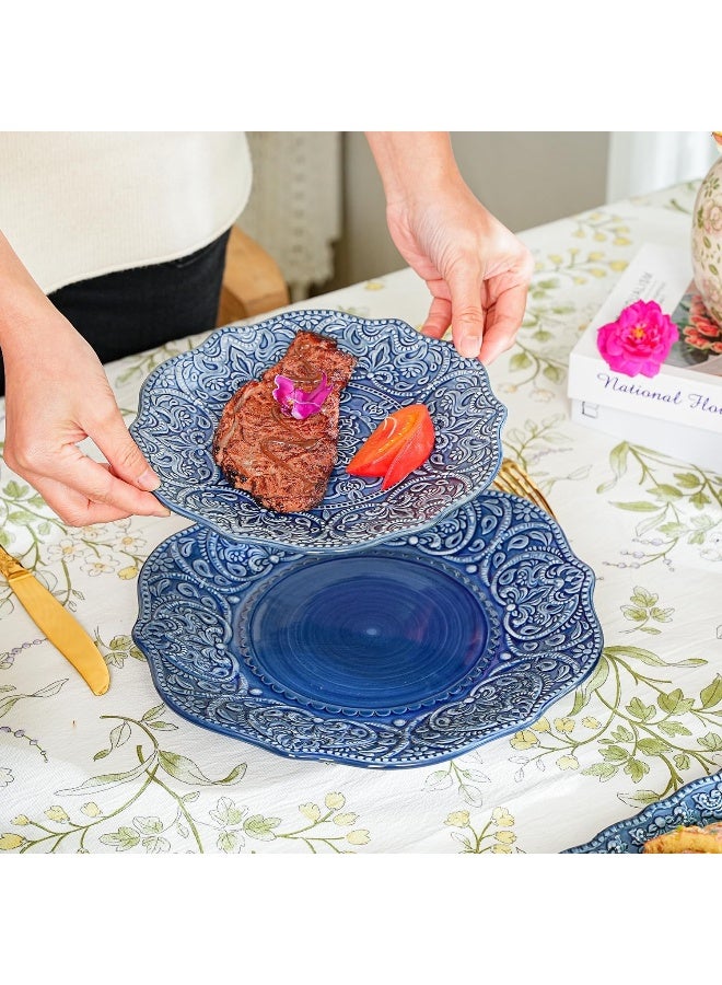 Sungmor Embossed Stoneware Fine Dining Dinnerware Antique Baroque Style Porcelain Dinner Plates Set of 2 - Image 4