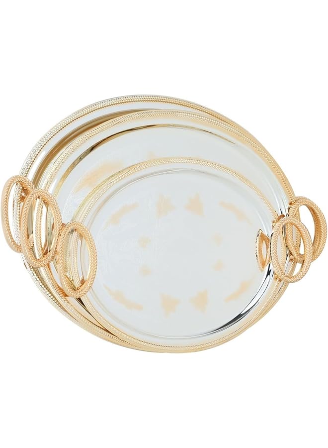 السيف غاليري طقم صينية تقديم فولاذية بيضاوية الشكل محفورة يدويًا، مكون من 3 قطع - Image 1