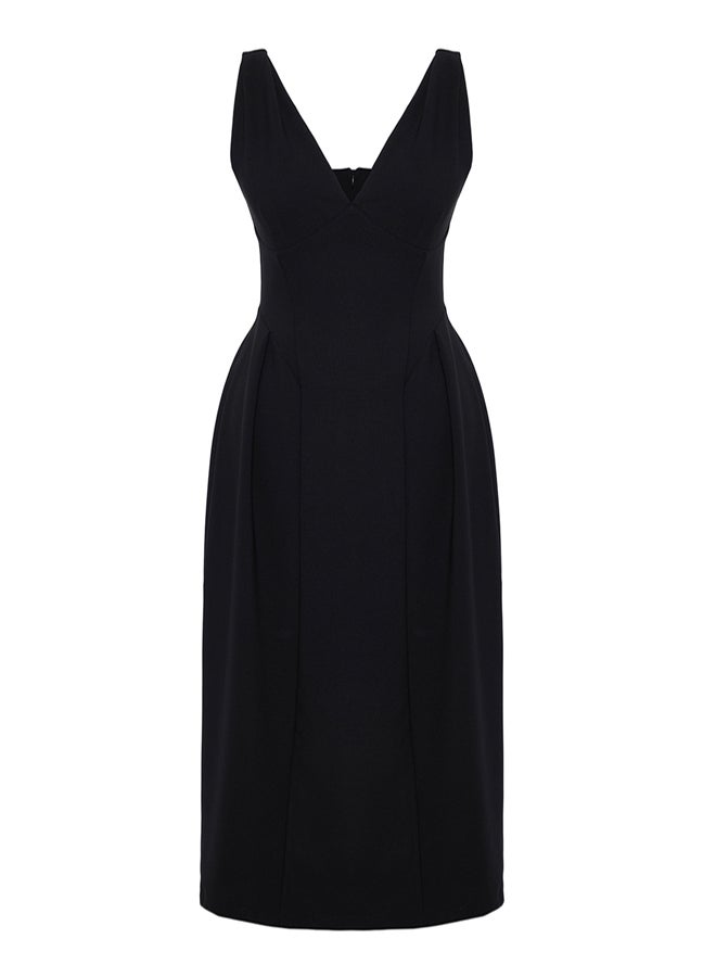 trendyol Black A-Line V-Neck Woven Elegant Evening Prom Dress - Image 5