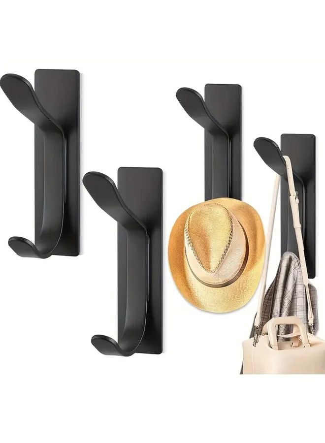 4Pcs Heavy Duty Self Adhesive Door Hooks Stainless Steel Dual Hook Wall Mounted For Coats Clothes Bags - Image 2