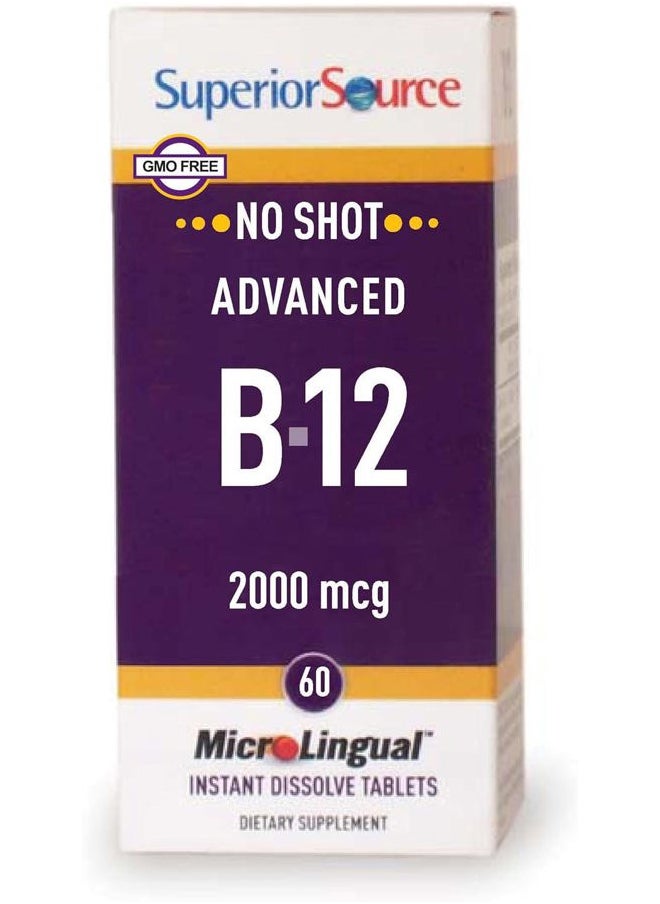 Superior Source NO Shot Advanced B-12 2000 mcg - Vitamin B12 Supplement Supports Heart Health & Healthy Energy - Methylcobalamin Supplement Formula - 60 Sublingual Dissolving Tablets  - Image 1