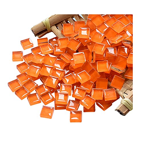 FAIRUO Mosaic Tiles Squares Orange Crystal Mosaic Glass Tile for Crafts Bulk DIY Picture Frames Handmade Jewelry Coasters Art Material Decoration,1x1cm,100 Pieces - Image 1