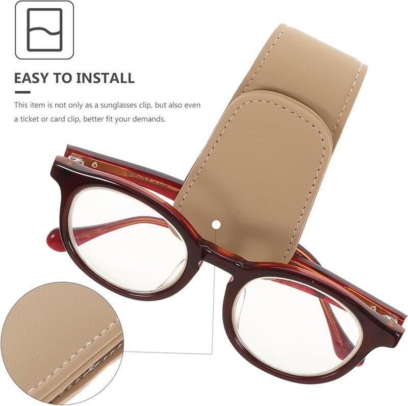 Beige Car Sunglasses Holder Clip Leather Visor Glasses Case Ticket Card Storage For Safe Driving - Image 5