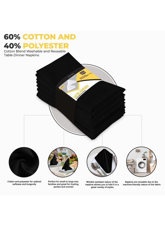 Utopia Kitchen - Utopia Kitchen Black Cloth Napkins  12 Pack  18X18 Inch  Cotton Blend Washable And Reusable Table Dinner Napkins For Hotel  Lunch  Restaurant  Weddings  Event And Parties - Image 1