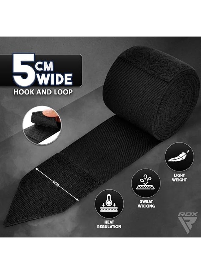 RDX Boxing Hand Wraps Inner Gloves, 4.5m Elasticated Thumb Loop Bandages, Men Women Under Mitts Straps Wrist Protection, Muay Thai MMA Kickboxing Martial Arts, Speed Bag Punching Training |Black/Black (HWC-BBB+) - Image 2