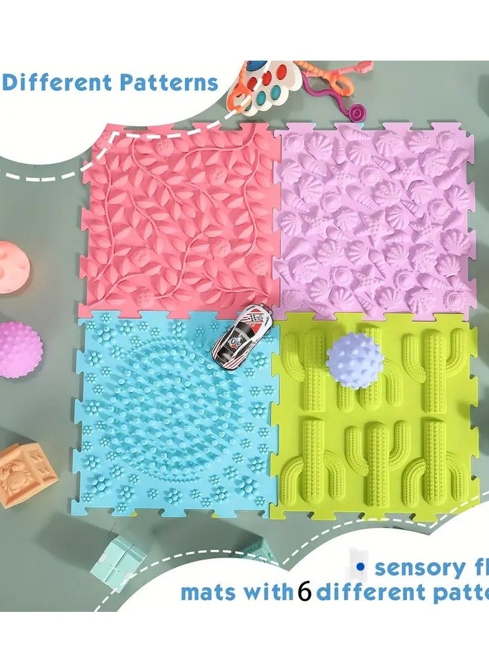 Sensory Puzzle Mats for Kids – Colorful, Textured Silicone Tiles for Sensory Development, Stress Relief & Playtime Fun – Ideal for Home, School & Therapy Settings. 6-pices - Image 1
